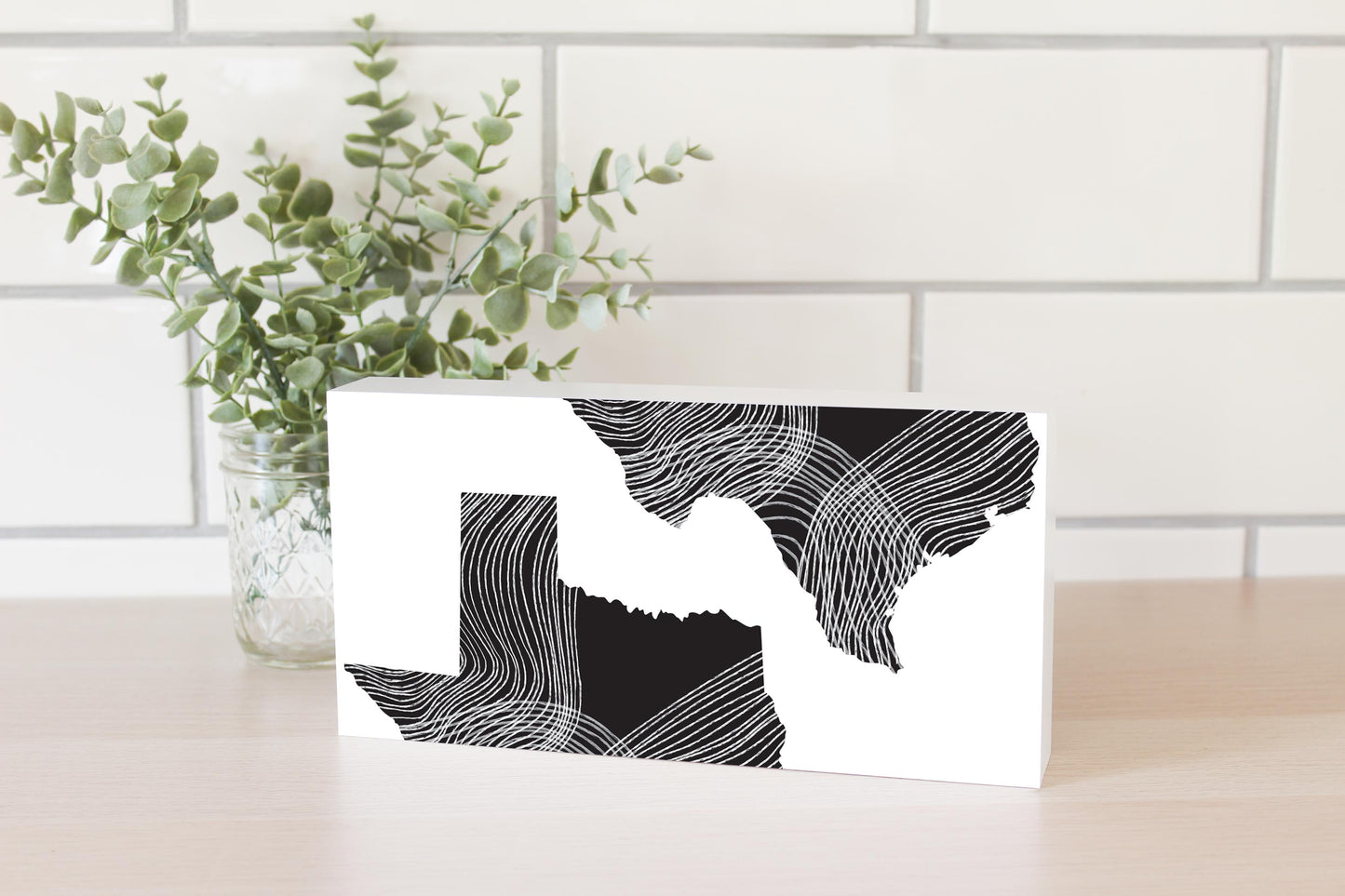 Modern Texas State Shape With Fluid Lines | Wood Block | Eaches | Min 4