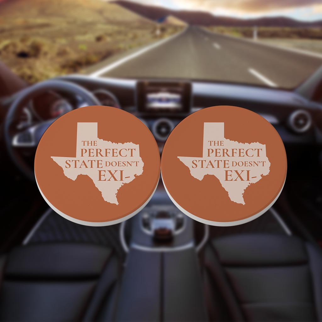 Modern Minimalist Texas Perfect State Doesnt Exi| Absorbent Car Coasters | Set of 2 | Min 4