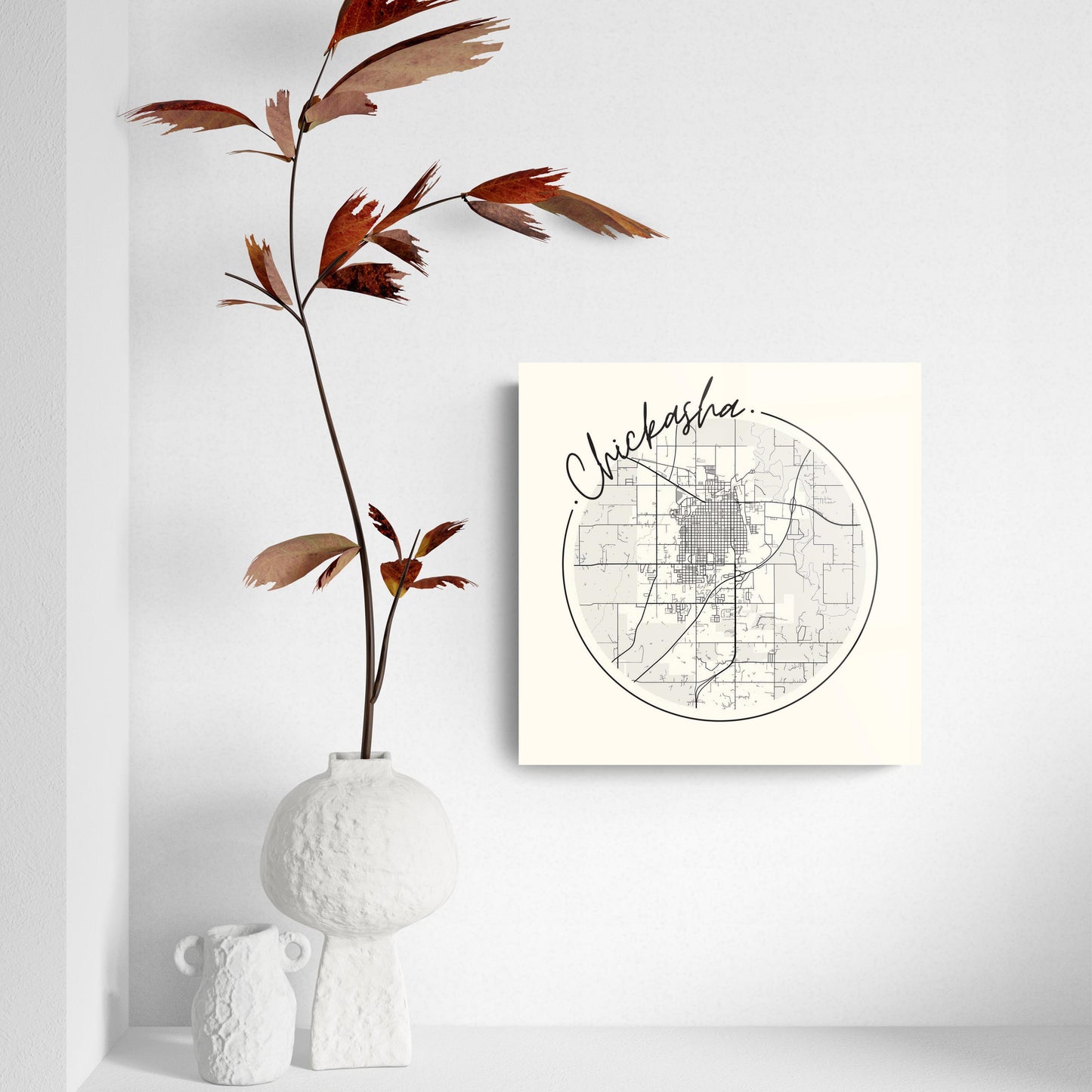 Modern Minimalist Oklahoma Chickasha Map | Hi-Def Glass Art | Eaches | Min 2