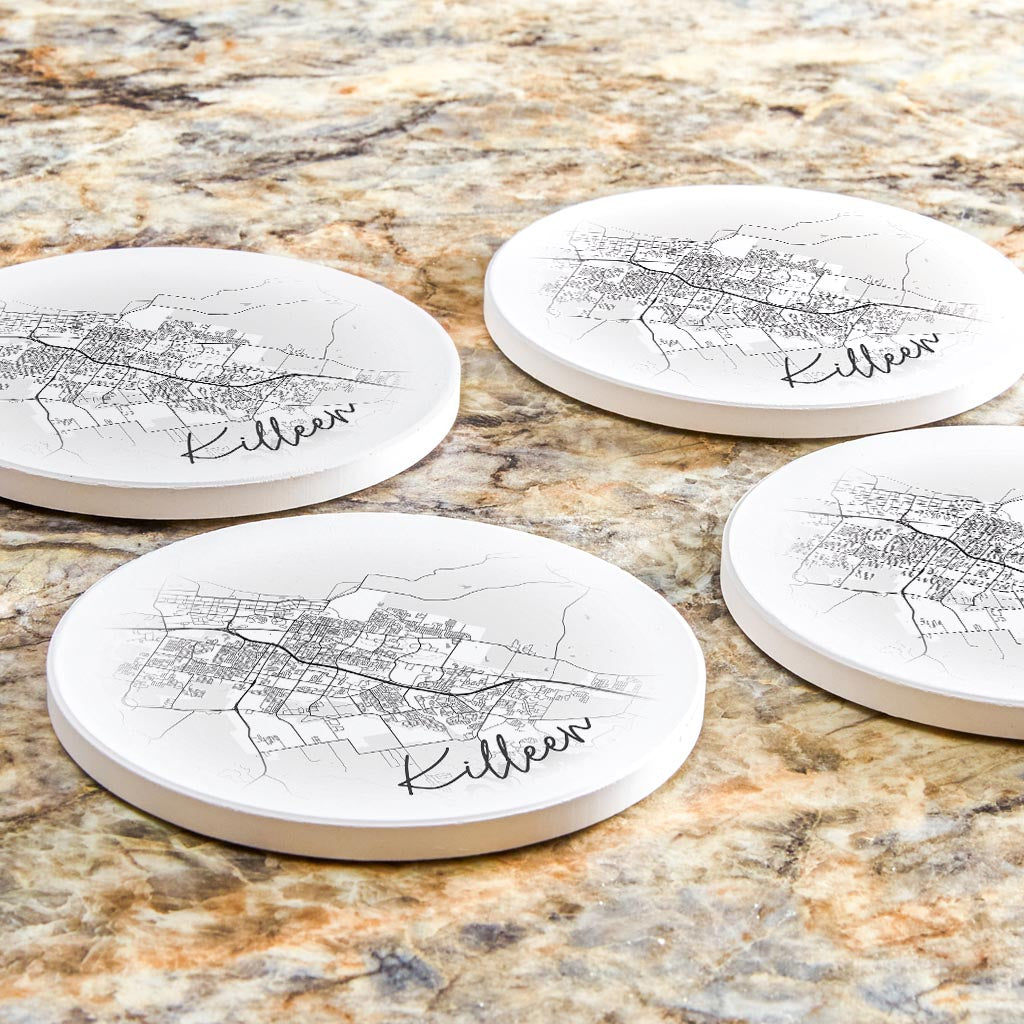 Minimalistic B&W Texas Killeen Circle Map | Absorbent Coasters | Set of 4 | Min 2