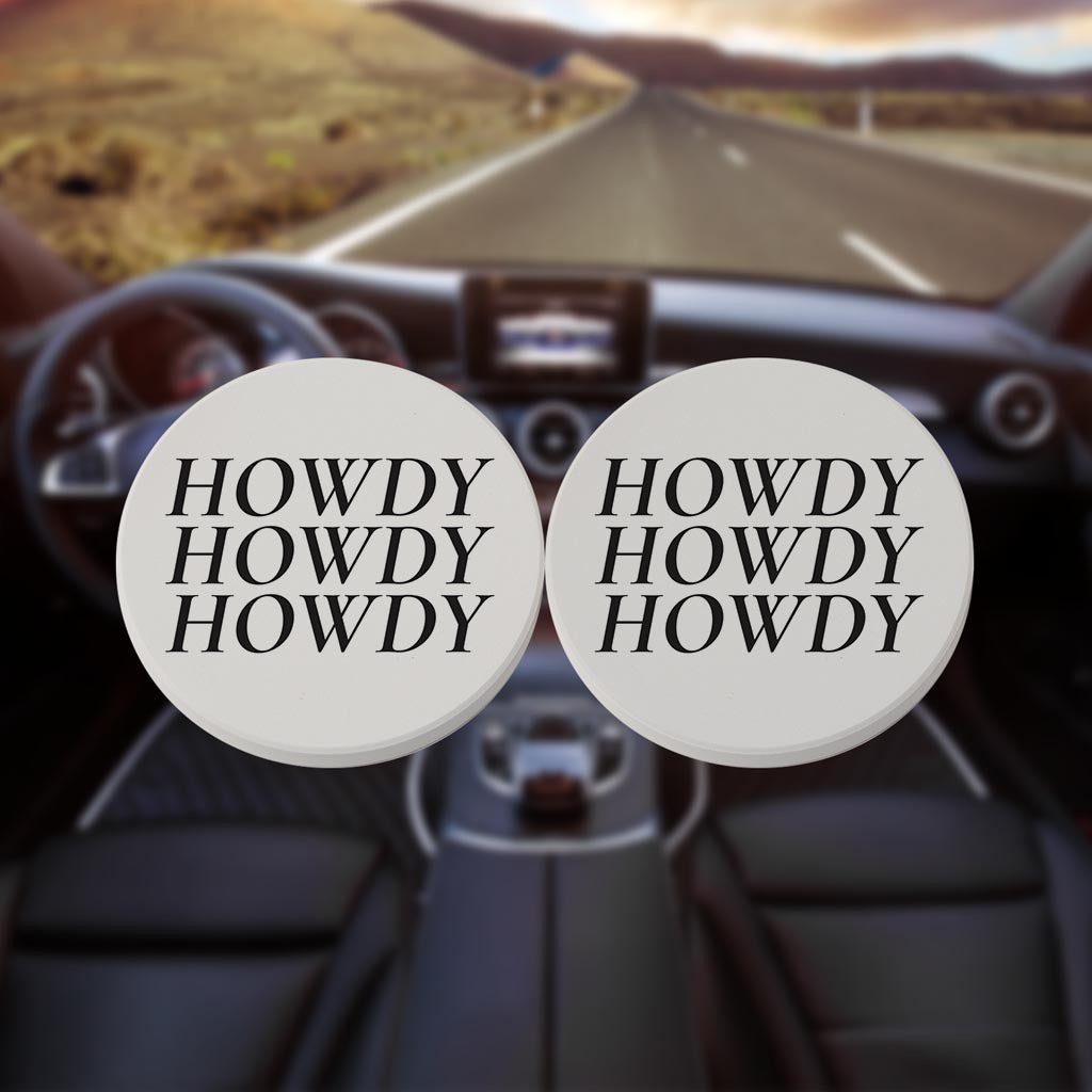 Minimalistic B&W Texas Howdy | Absorbent Car Coasters | Set of 2 | Min 4