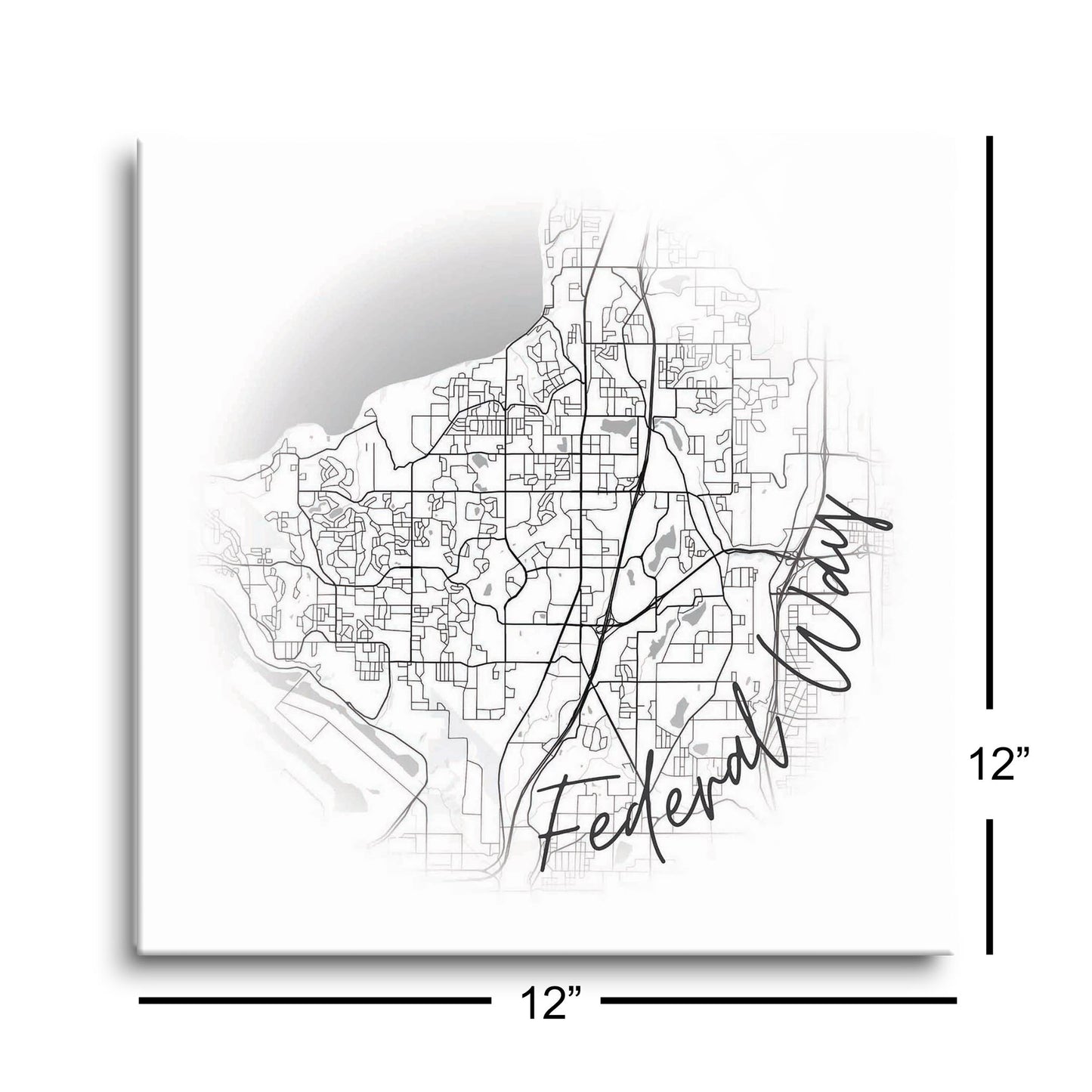 Minimalistic B&W Washington Federal Way Circle Map | Hi-Def Glass Art | Eaches | Min 1
