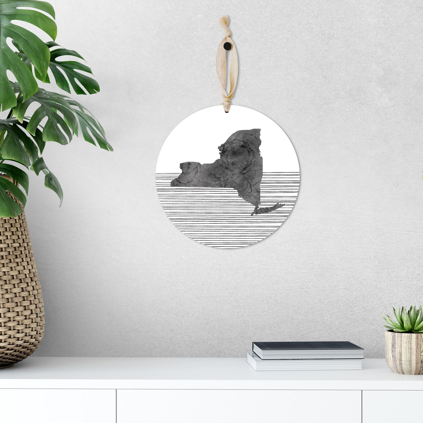 Minimalistic B&W New York Shape Straight Lines | Wood Ornament | Eaches | Min 1