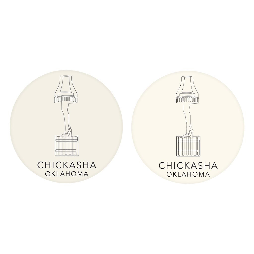 Modern Minimalist Oklahoma Chickasha Leg Lamp | Absorbent Car Coasters | Set of 2 | Min 4