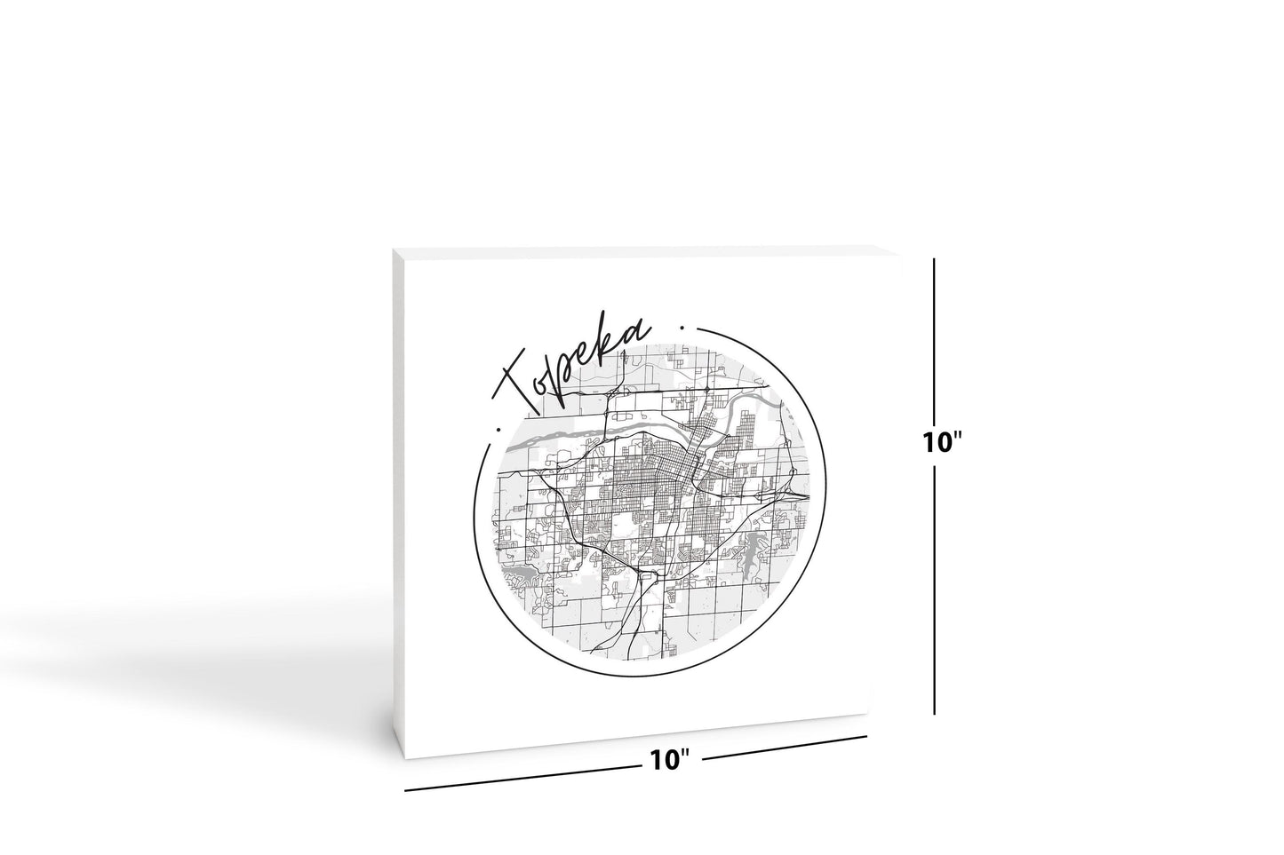 Minimalist B&W Kansas Topeka Circle Map | Wood Block | Eaches | Min 2