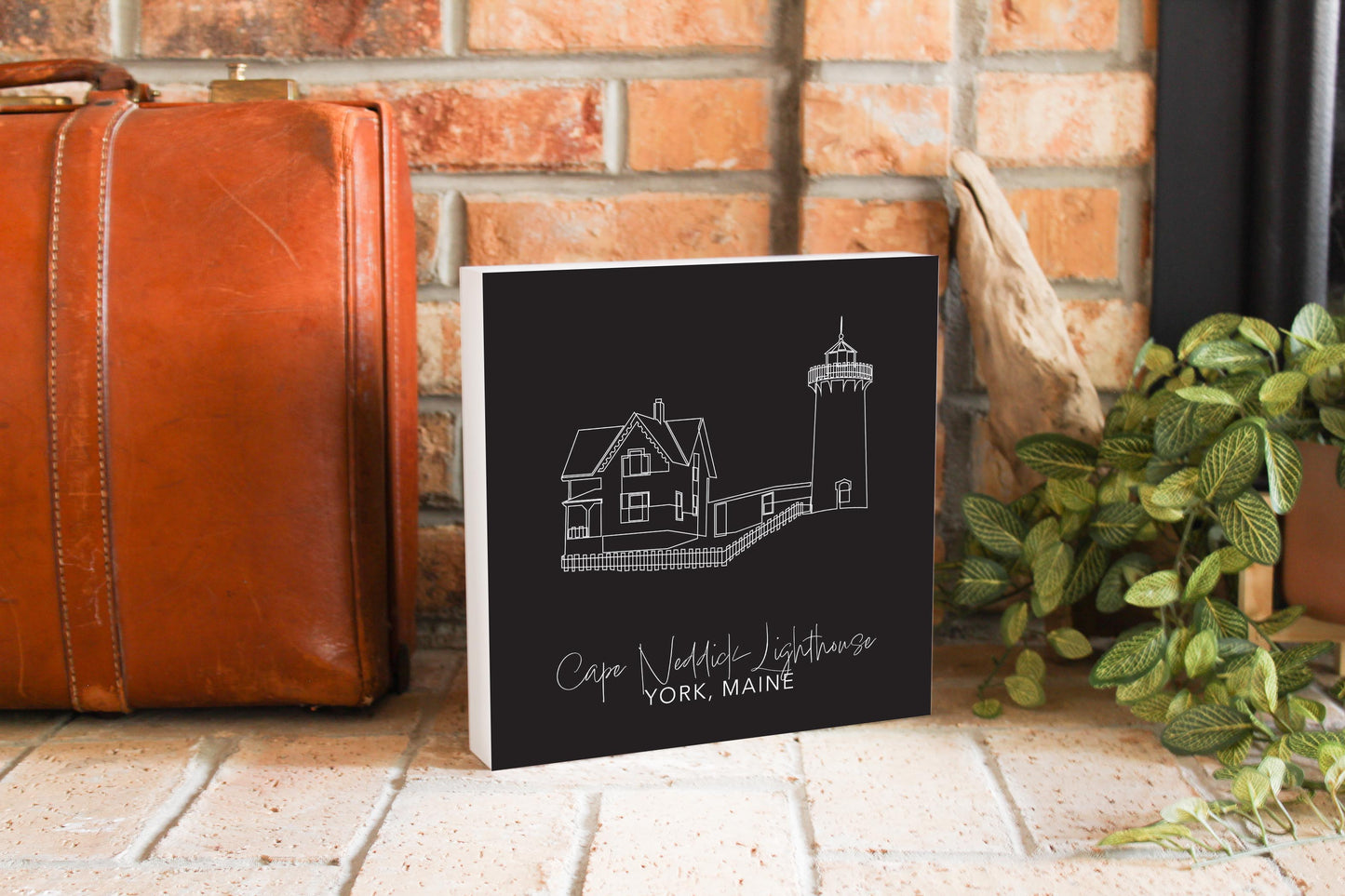 Black Cape Neddick Lighthouse | Wood Block | Eaches | Min 2