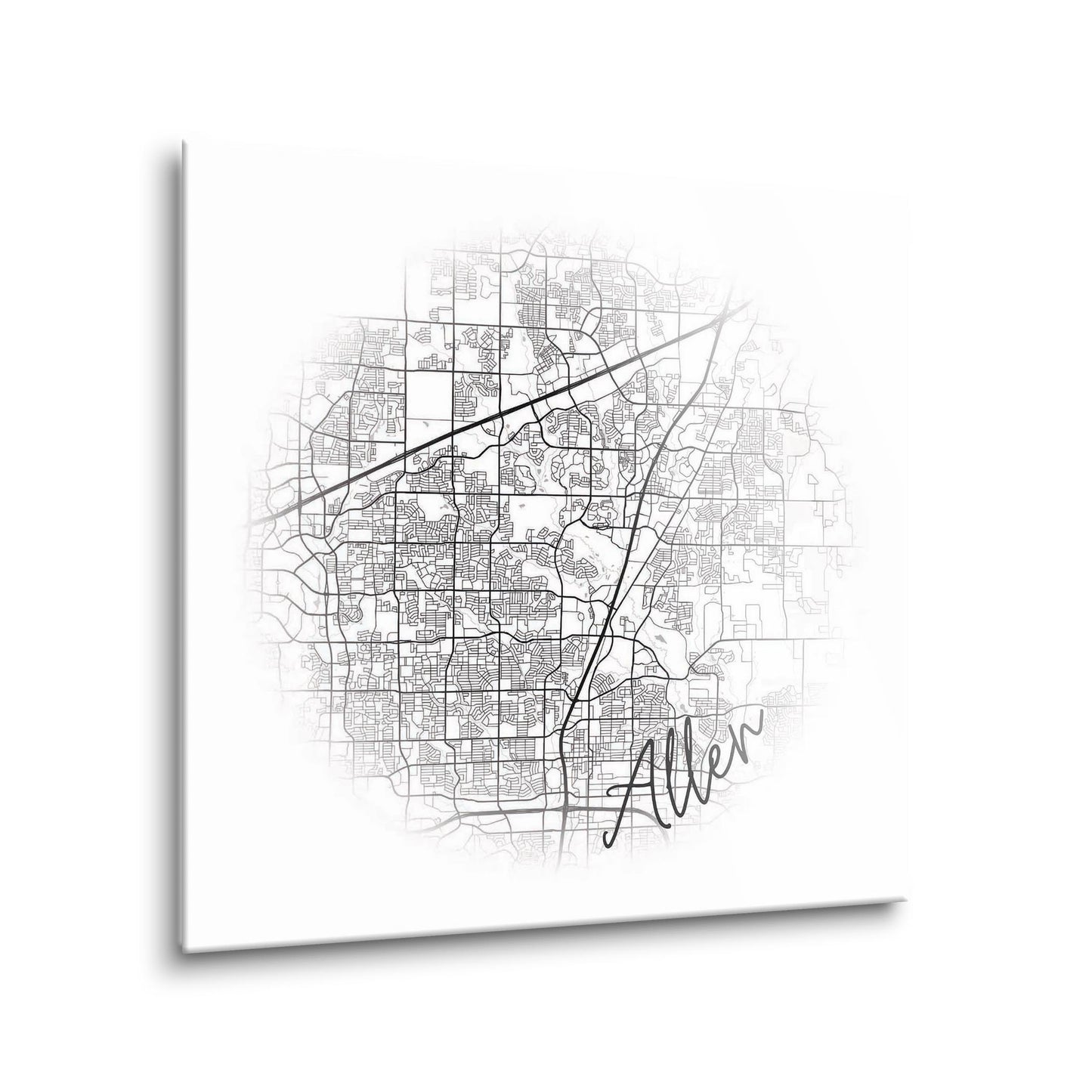 Minimalistic B&W Texas Allen Circle Map | Hi-Def Glass Art | Eaches | Min 1