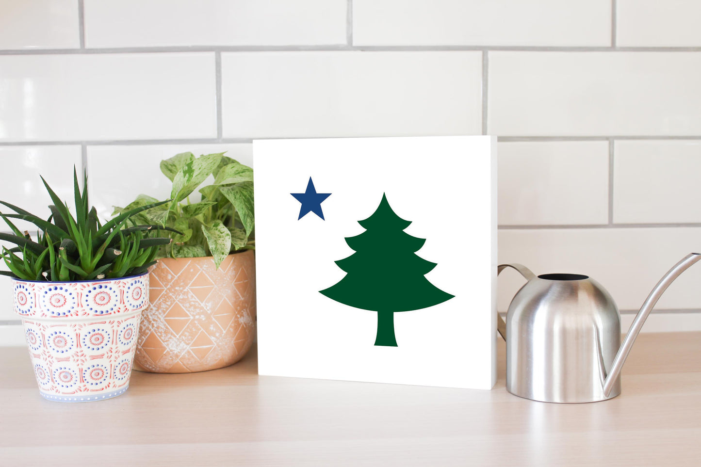 New England Star And Tree | Wood Block | Eaches | Min 2