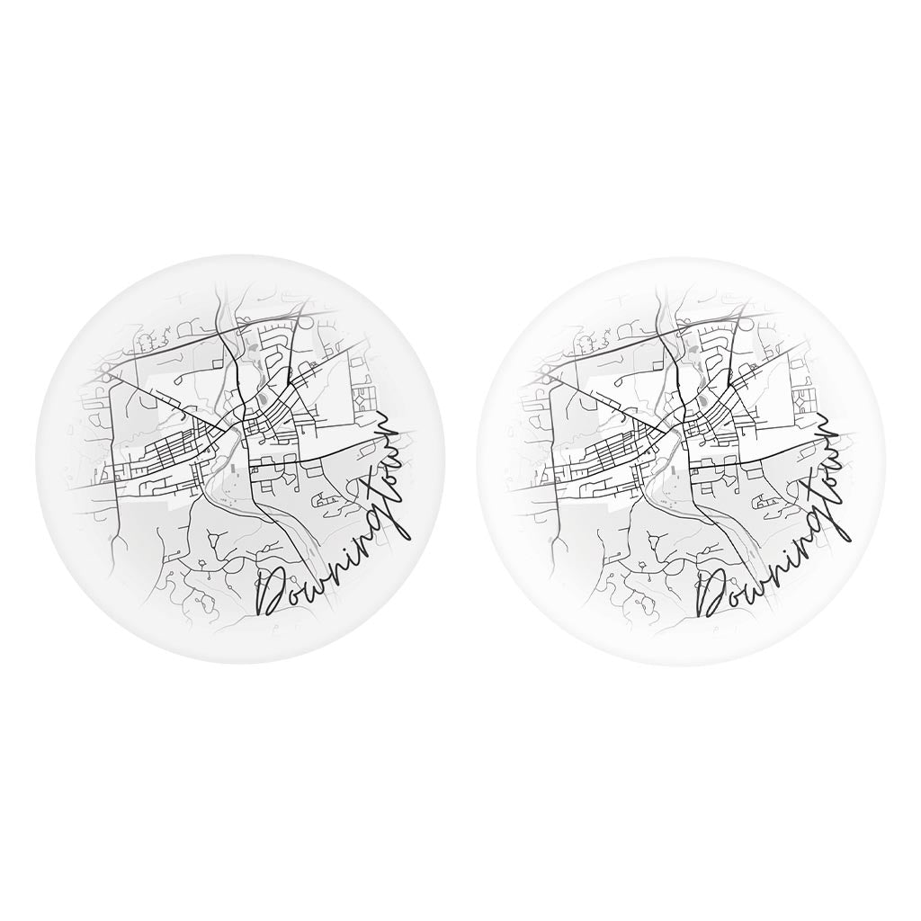 Minimalistic B&W Pennsylvania Downingtown Circle Map | Absorbent Car Coasters | Set of 2 | Min 4