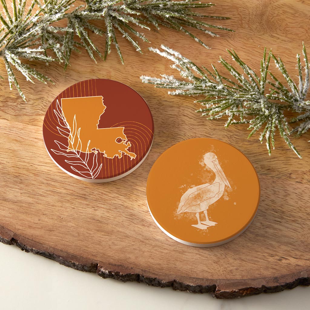 Modern Minimalist Louisiana Set | Absorbent Car Coasters | Set of 2 | Min 4
