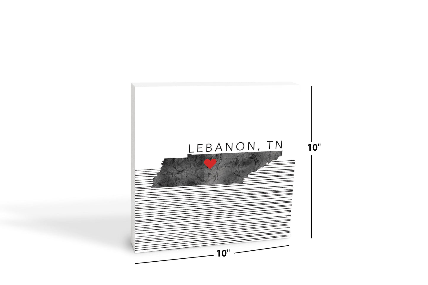 Minimalist B&W Tennessee State Lebanon Heart | Wood Block | Eaches | Min 2