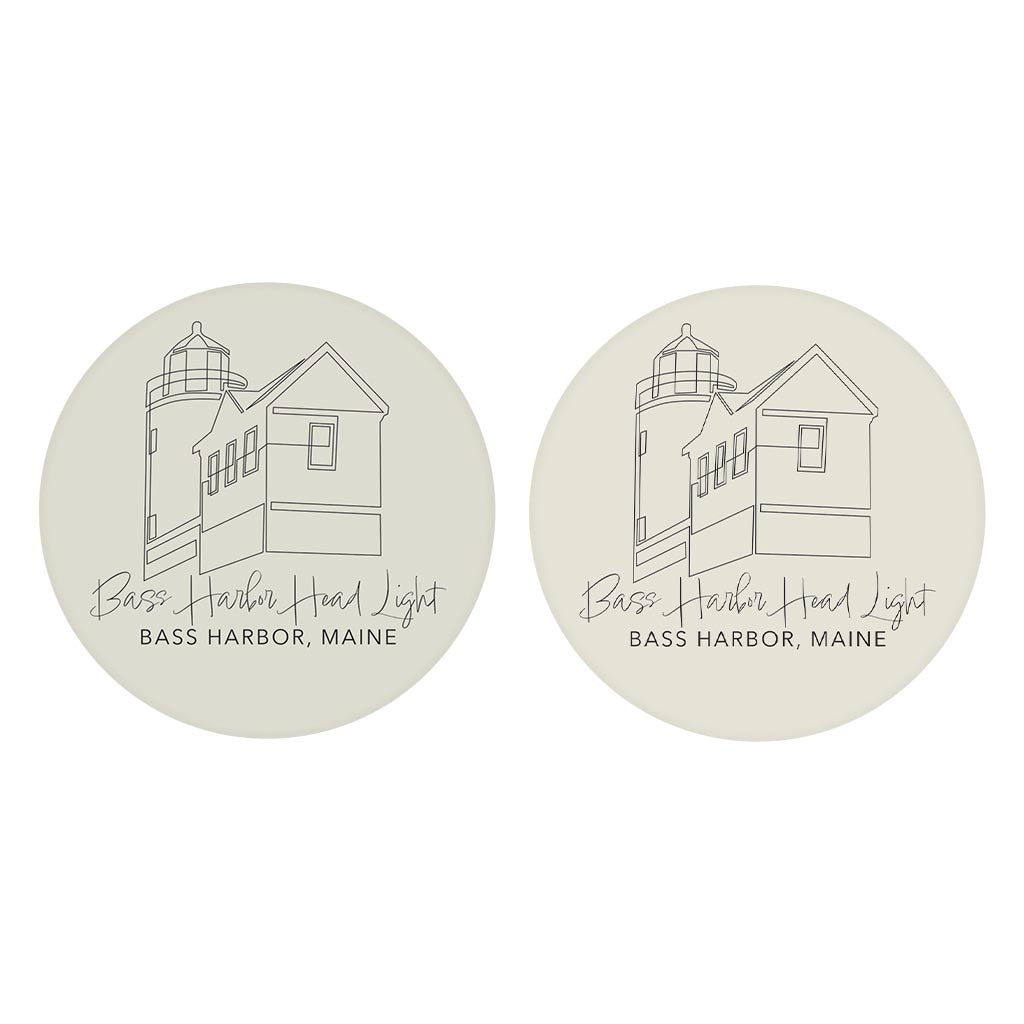 Bass Harbor Head Light Muted Coastal | Absorbent Car Coasters | Set of 2 | Min 4