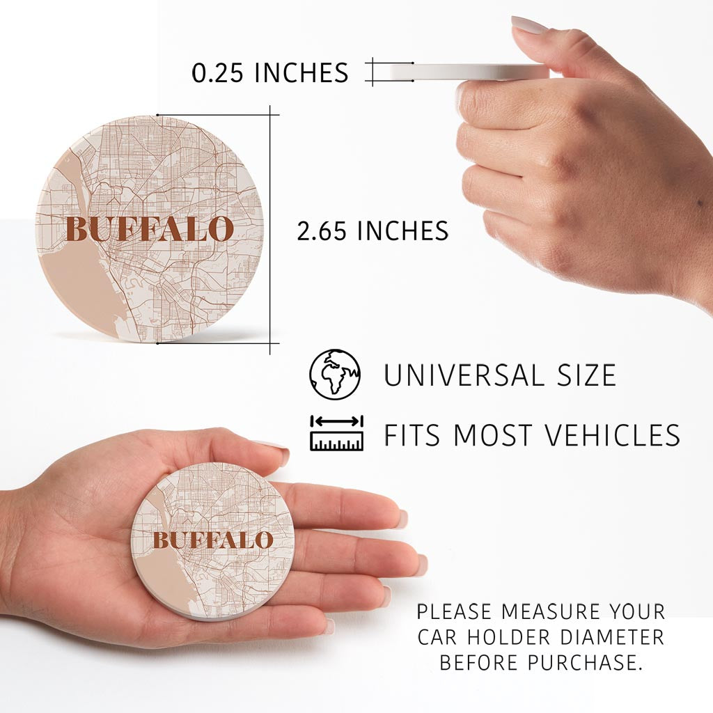 Modern Minimalist New York Buffalo Map | Absorbent Car Coasters | Set of 2 | Min 4
