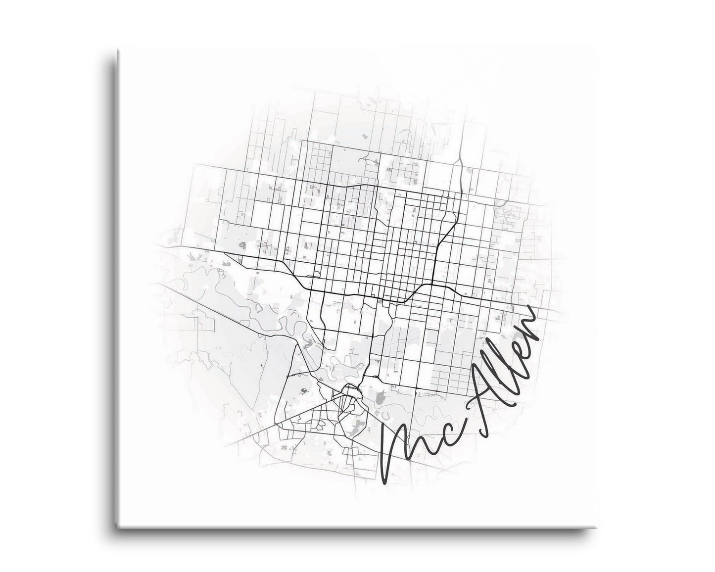 Minimalistic B&W Texas Mcallen Circle Map | Hi-Def Glass Art | Eaches | Min 2