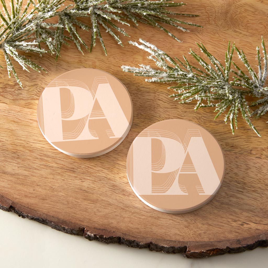 Modern Minimalist Pennsylvania Pa Initials Light | Absorbent Car Coasters | Set of 2 | Min 4