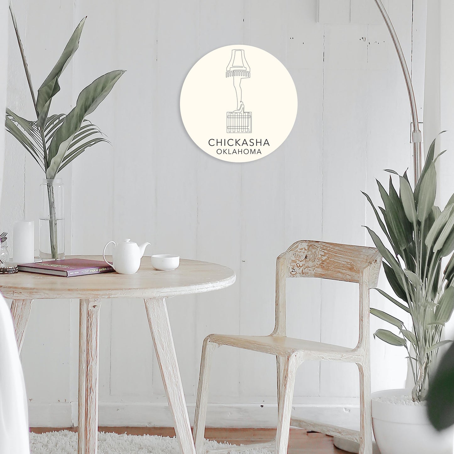 Modern Minimalist Oklahoma Chickasha Leg Lamp | Wood Sign | Eaches | Min 1