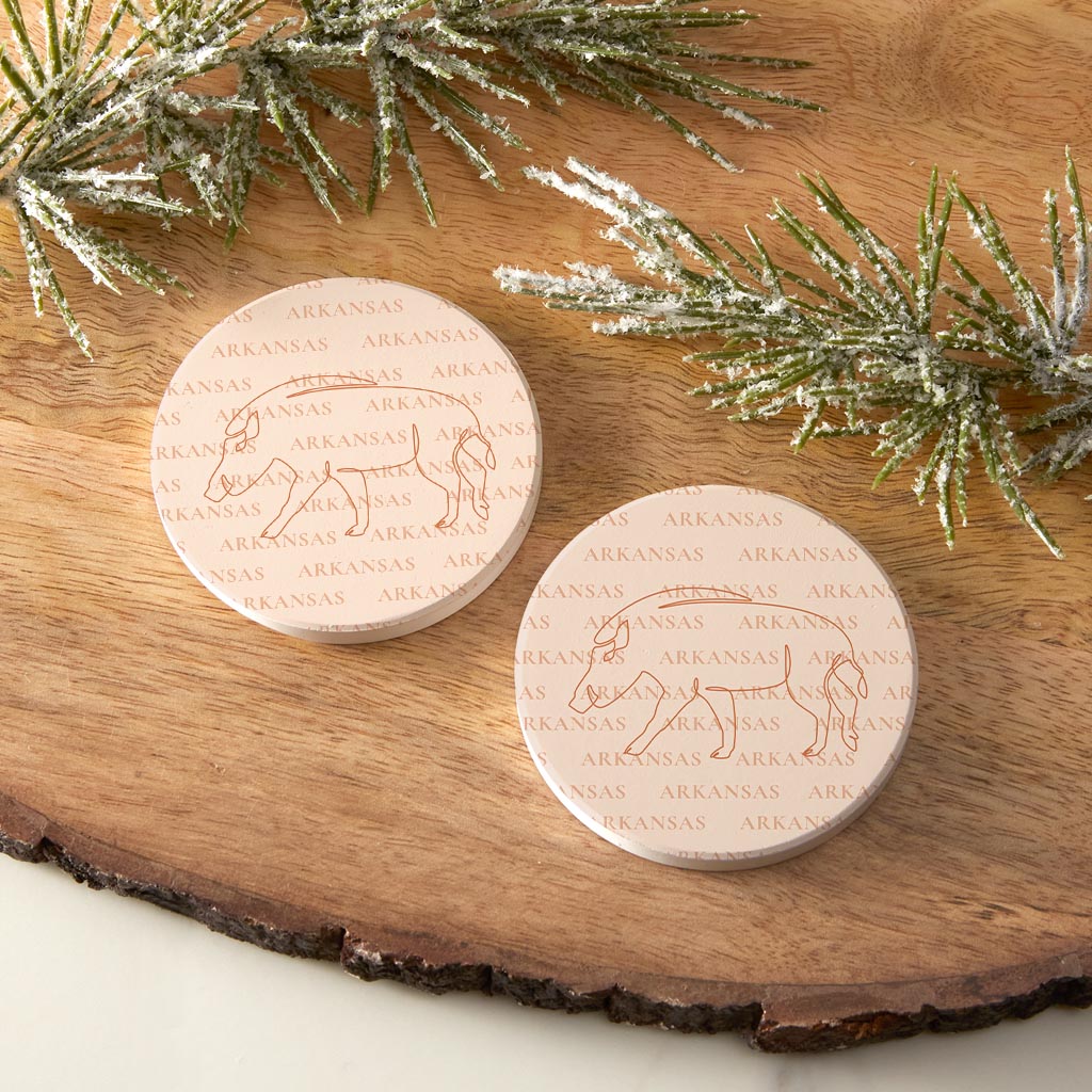 Modern Minimalist Arkansas Hog Line Drawing | Absorbent Car Coasters | Set of 2 | Min 4