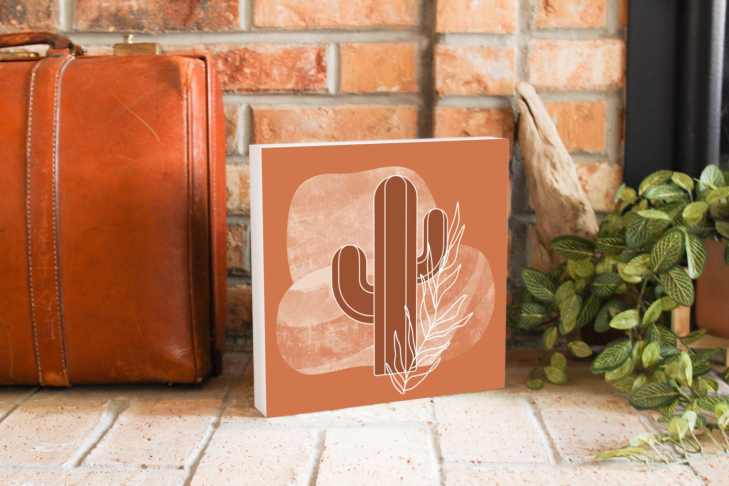 Modern Minimalist Texas Cactus | Wood Block | Eaches | Min 2