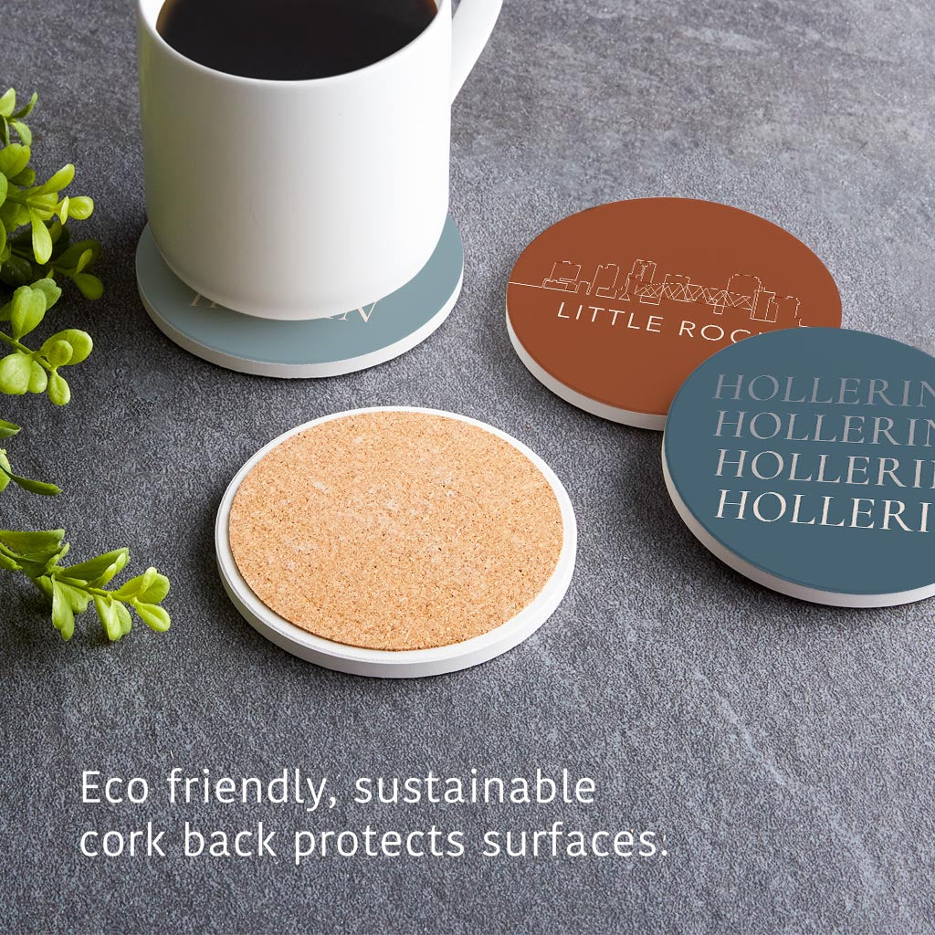 Modern Minimalist Arkansas Skyline Hootin Hollerin | Absorbent Coasters | Set of 4 | Min 2