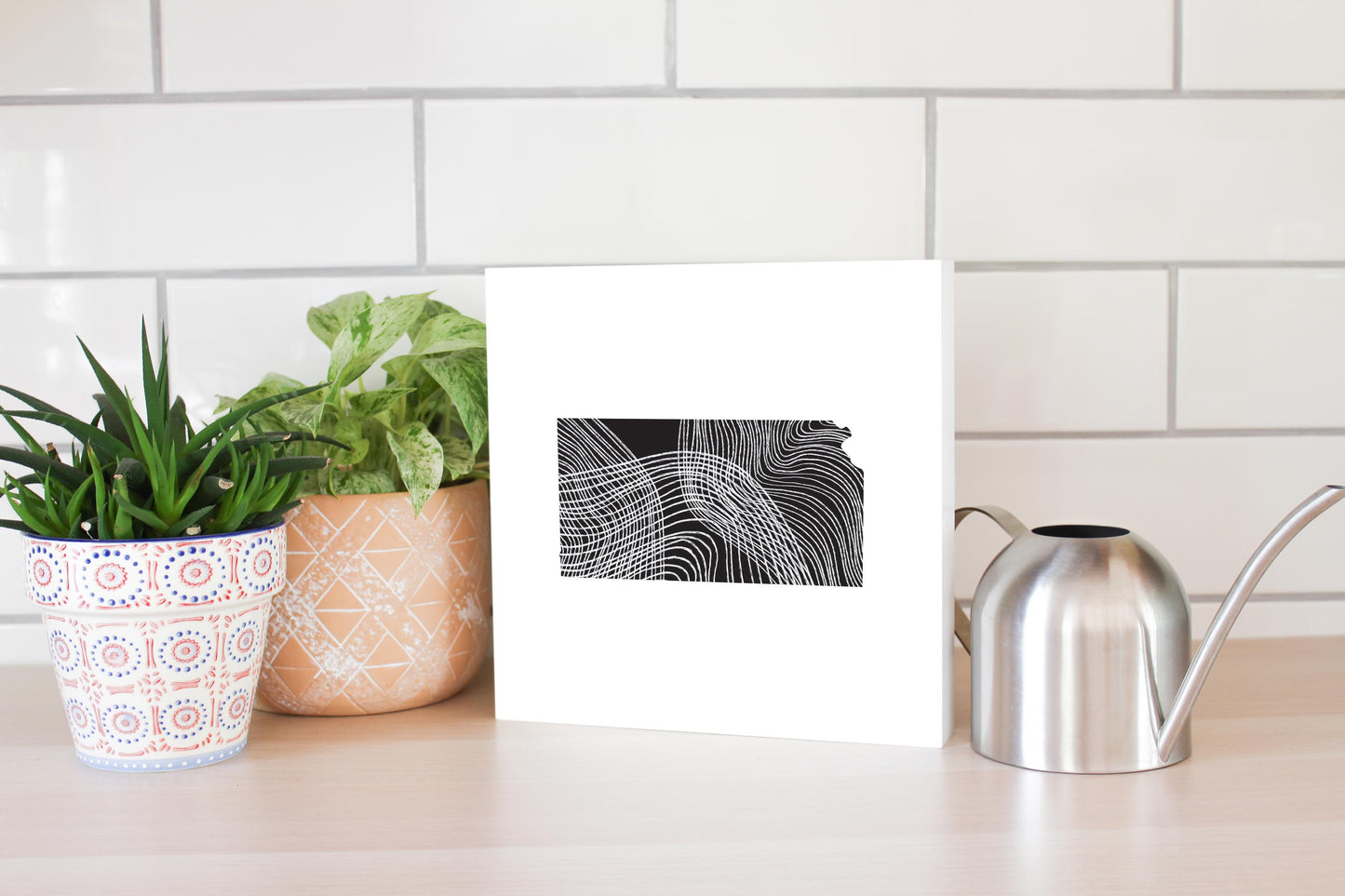 Minimalist B&W Kansas State Shape | Wood Block | Eaches | Min 2