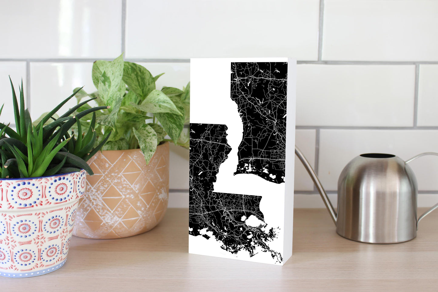 Modern Louisiana State Shape With Map | Wood Block | Eaches | Min 4