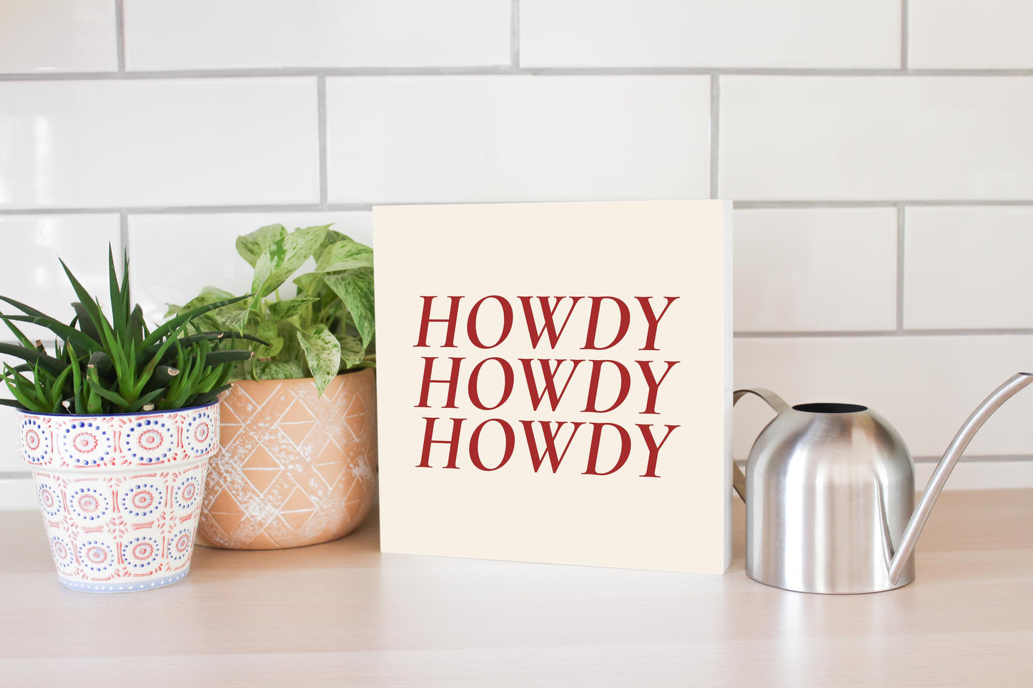 Modern Minimalist Texas Howdy | Wood Block | Eaches | Min 2