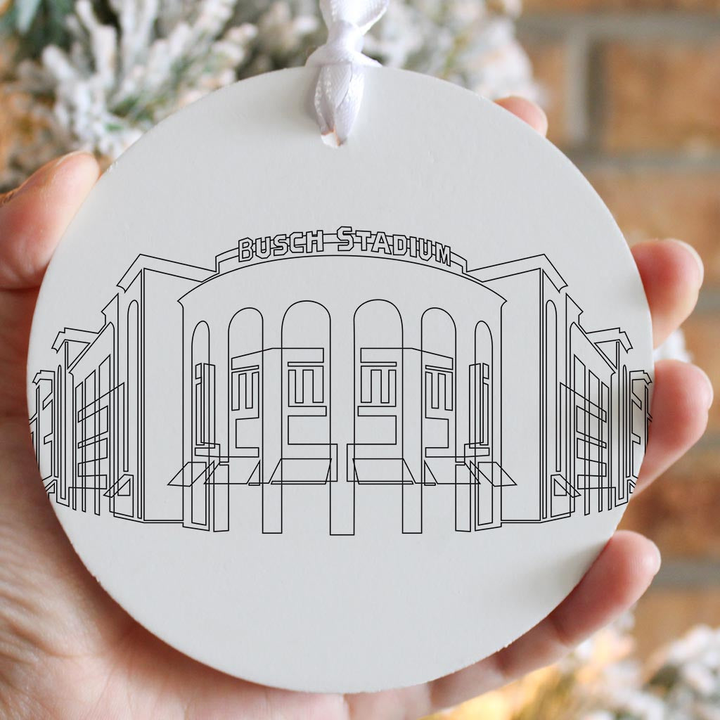 Minimalist B&W Missouri Busch Stadium Line Drawing| Wood Ornament | Eaches | Min 6
