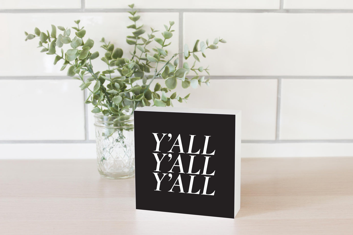 Minimalistic B&W Texas Yall | Wood Block | Eaches | Min 4
