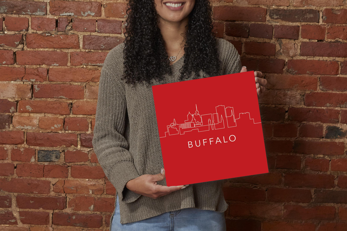 Red White And Blue New York Buffalo Skyline | Wood Sign | Eaches | Min 2