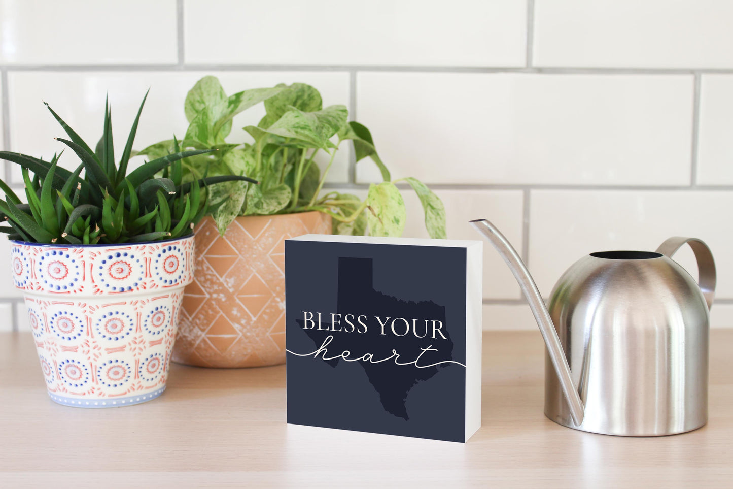 Modern Minimalist Texas Bless Your Heart | Wood Block | Eaches | Min 4