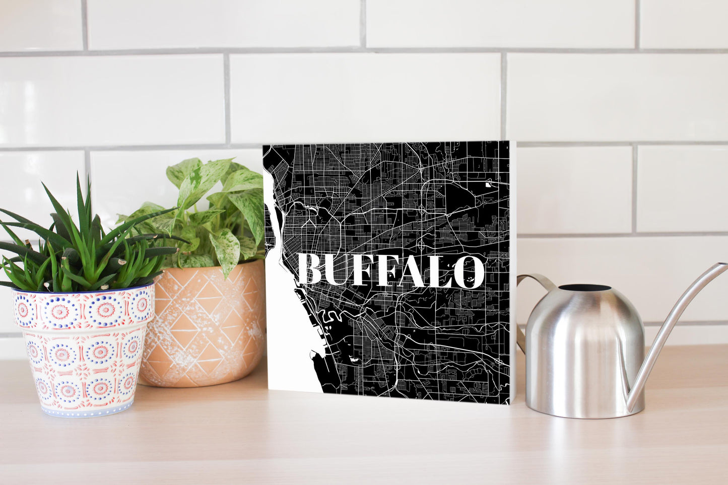 Minimalistic B&W New York Buffalo Map | Wood Block | Eaches | Min 2