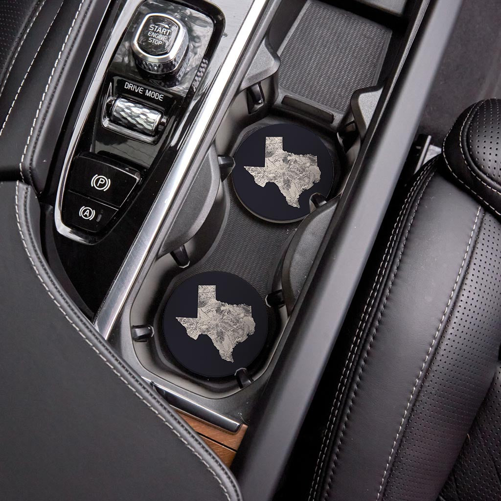Modern Minimalist Texas Metal State Shape | Absorbent Car Coasters | Set of 2 | Min 4
