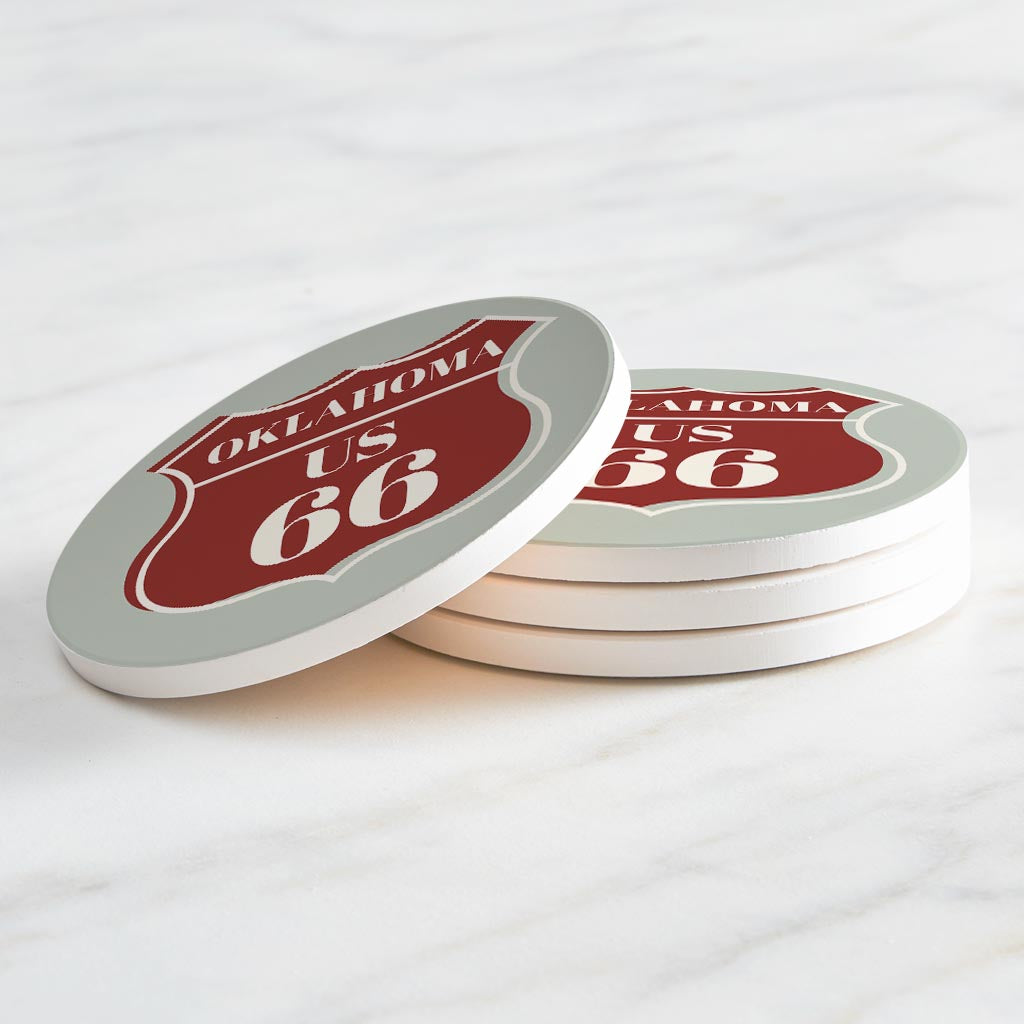Modern Minimalist Oklahoma Us 66 Blue| Absorbent Coasters | Set of 4 | Min 2