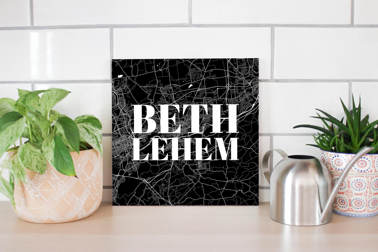Minimalistic B&W Pennsylvania Bethlehem Map | Wood Sign | Eaches | Min 2