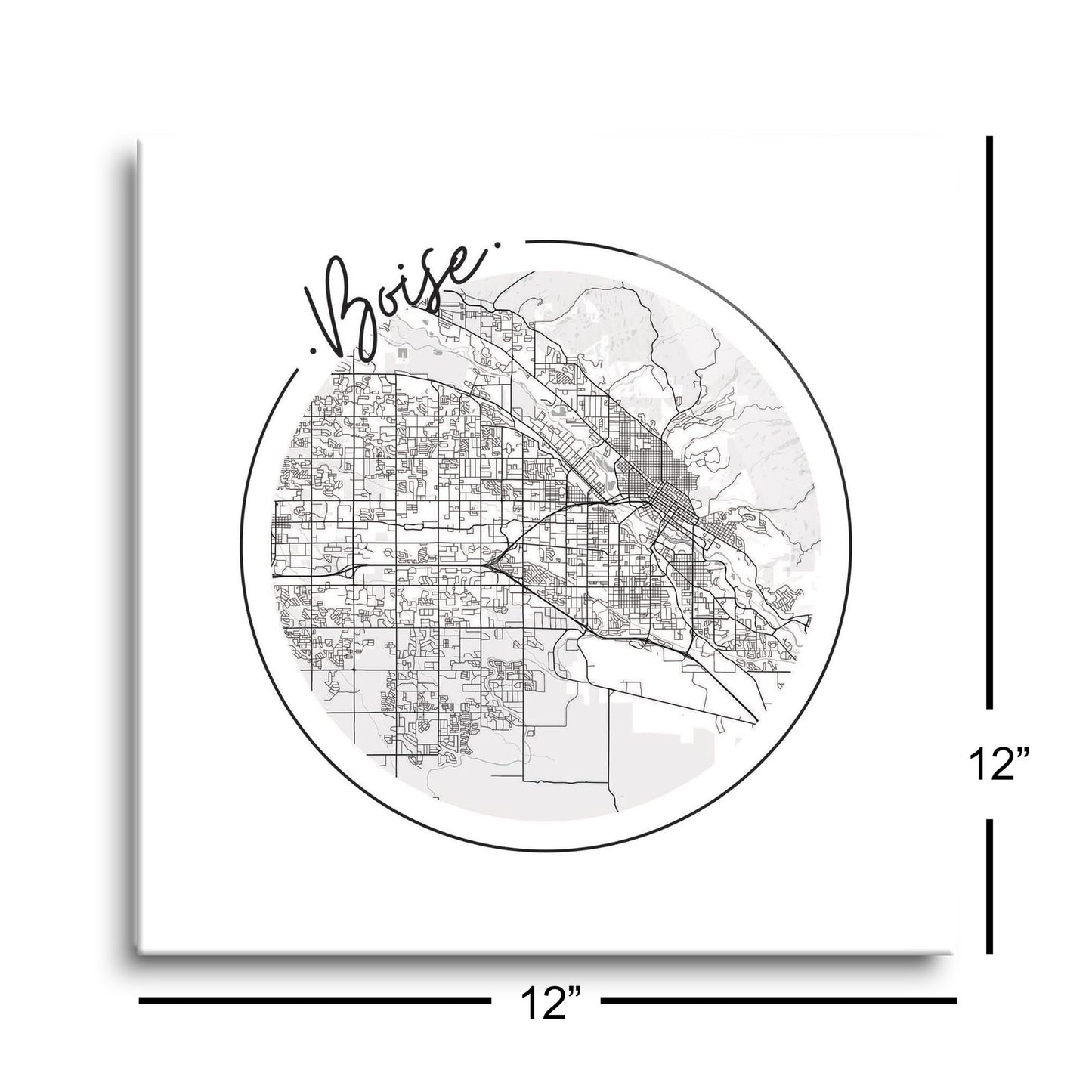 Minimalist B&W Idaho Boise Circle Map | Hi-Def Glass Art | Eaches | Min 1