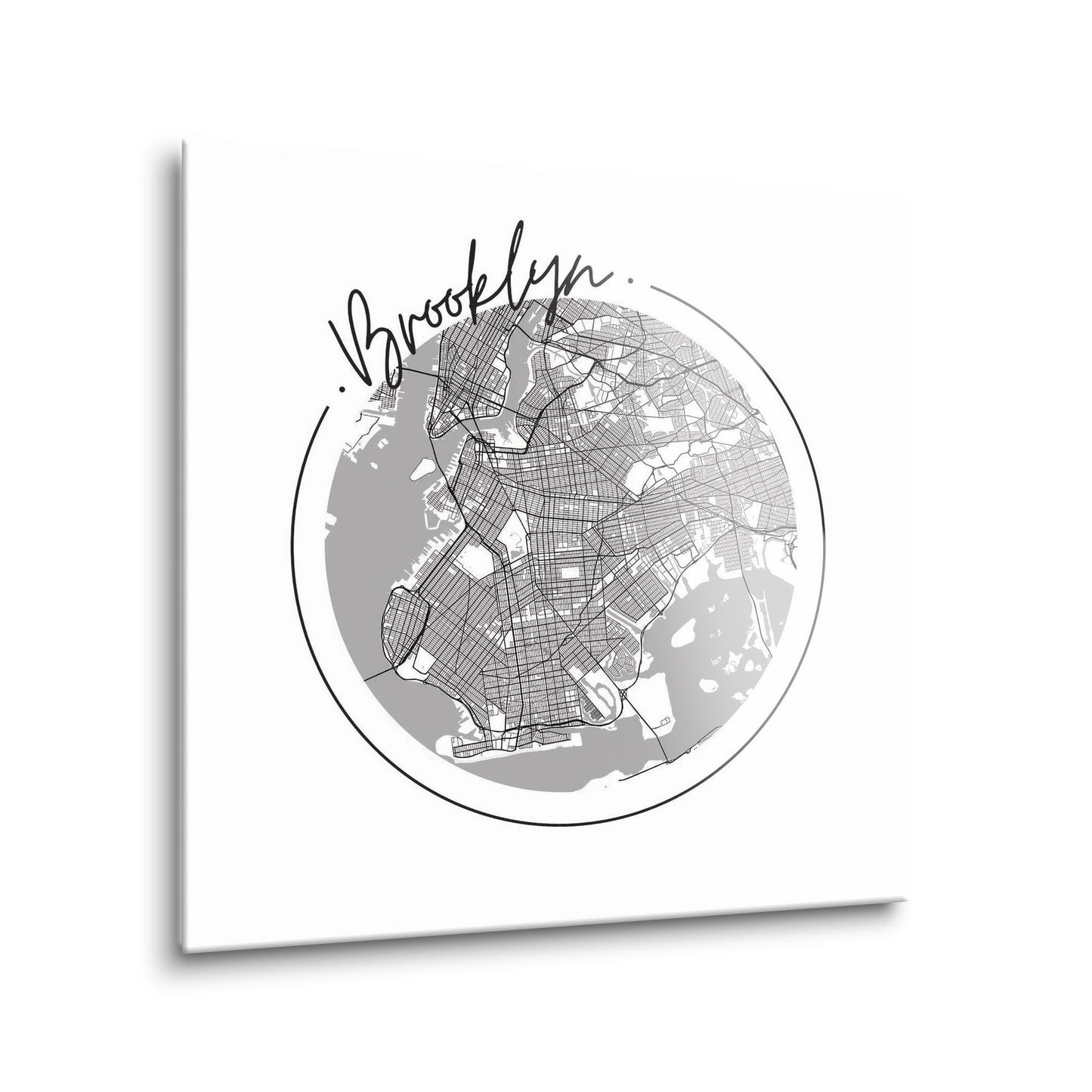 Minimalistic B&W New York Brooklyn Circle Map | Hi-Def Glass Art | Eaches | Min 1