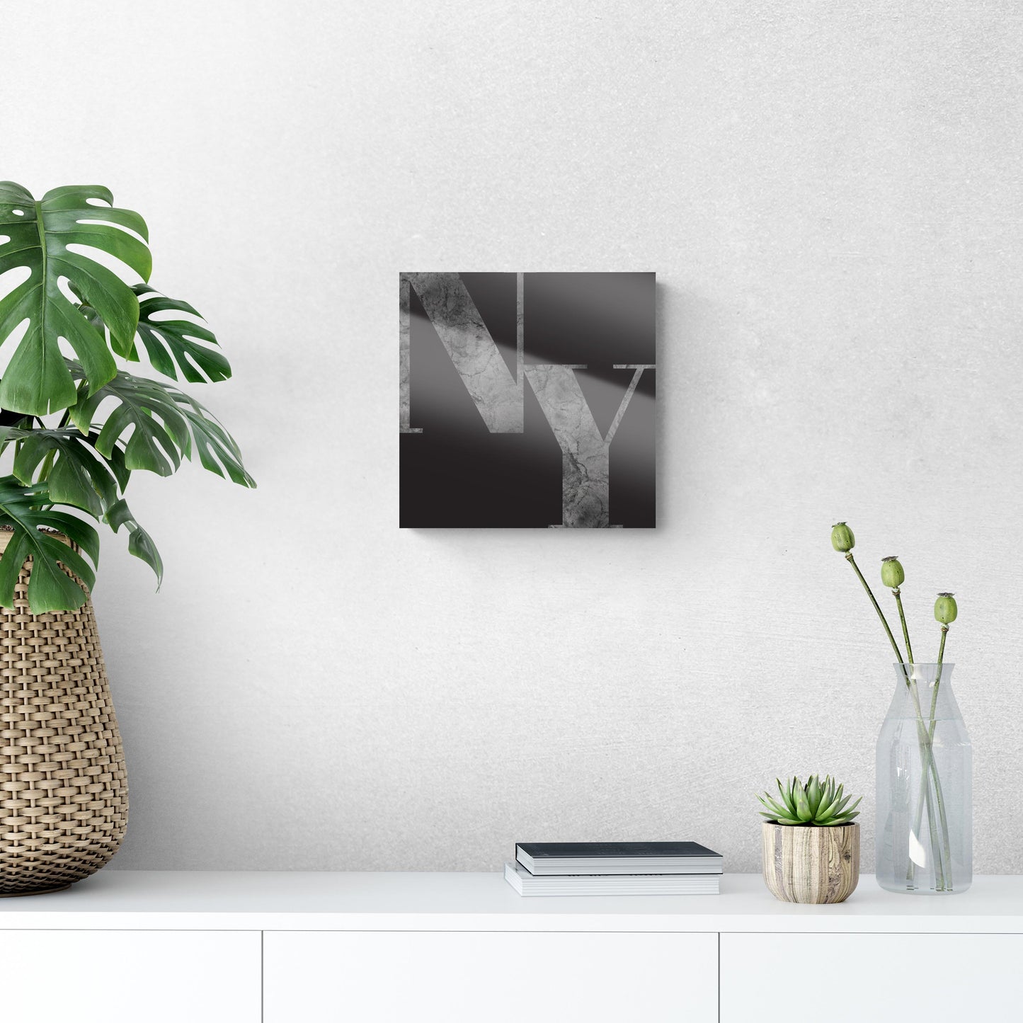 Minimalistic B&W New York Black Initials | Hi-Def Glass Art | Eaches | Min 1