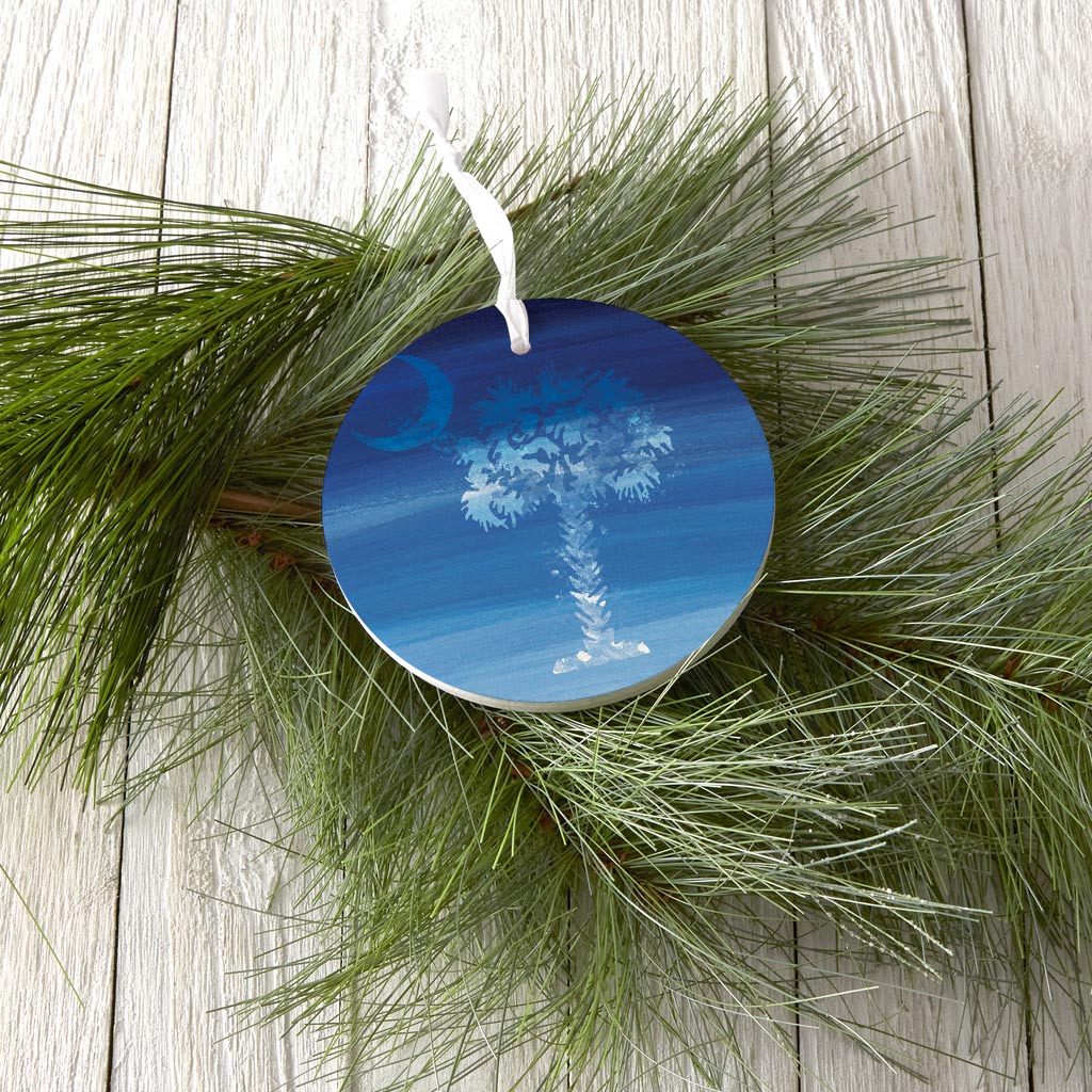 South Carolina Blue Water Color Palm Trees| Wood Ornament | Eaches | Min 6