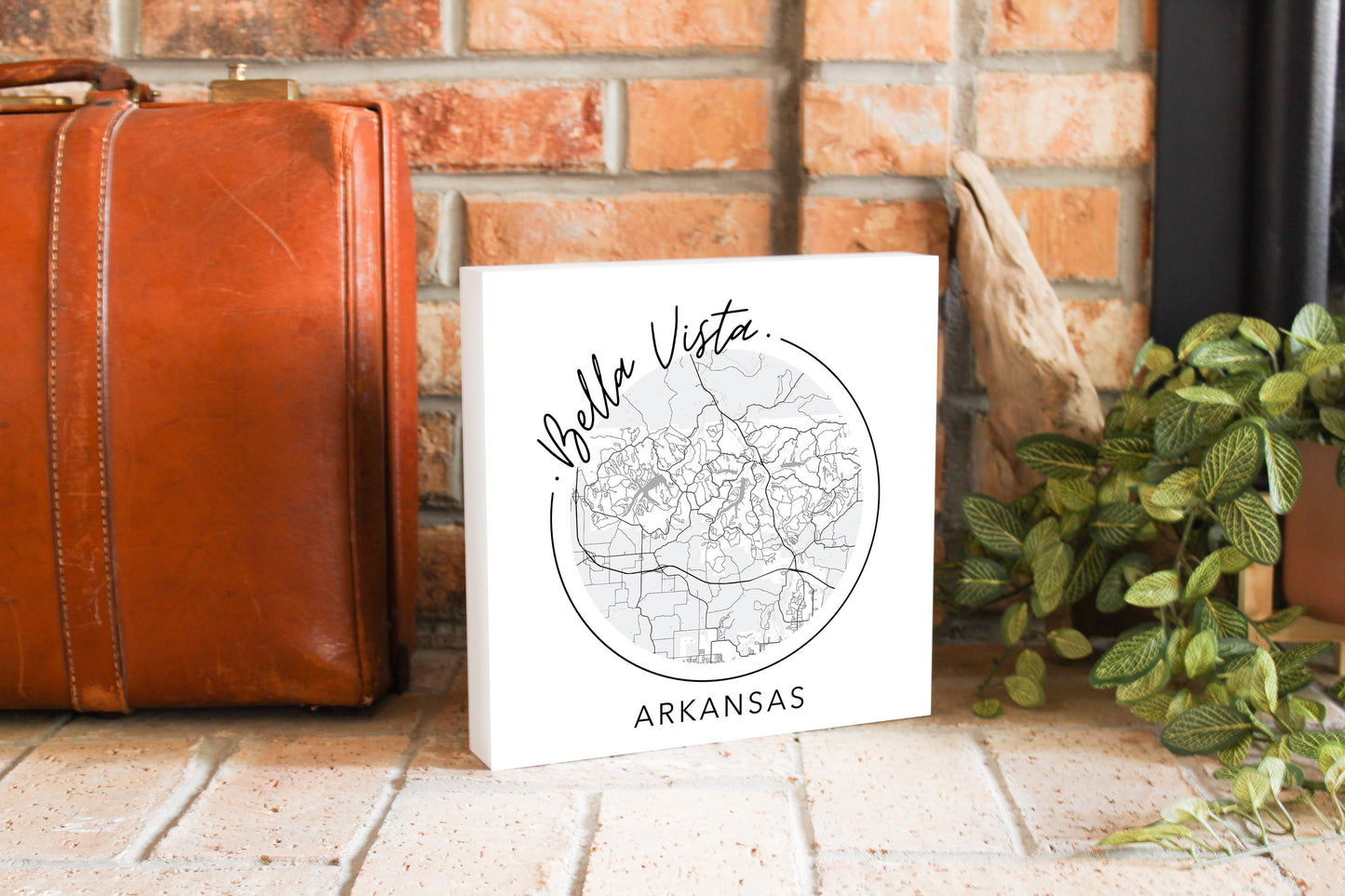 Minimalist B&W Arkansas Bella Vista Circle Map State | Wood Block | Eaches | Min 2