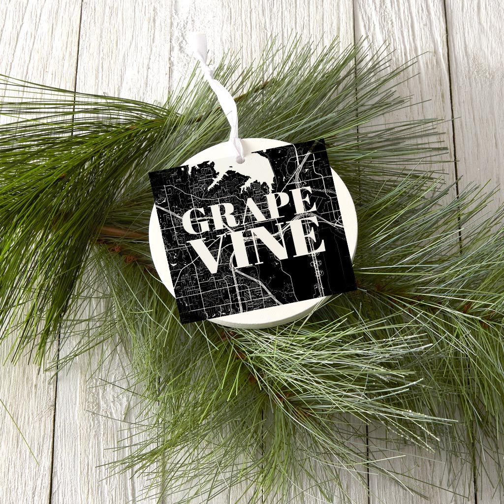 Minimalistic B&W Texas Grapevine Map | Wood Ornament | Eaches | Min 6