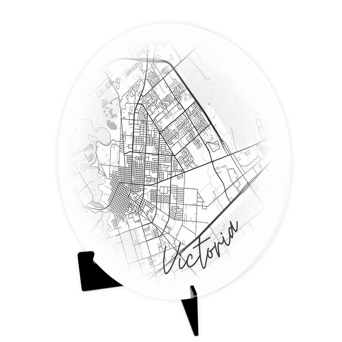 Minimalistic B&W Texas Victoria Circle Map| Wood Sign | Eaches | Min 1