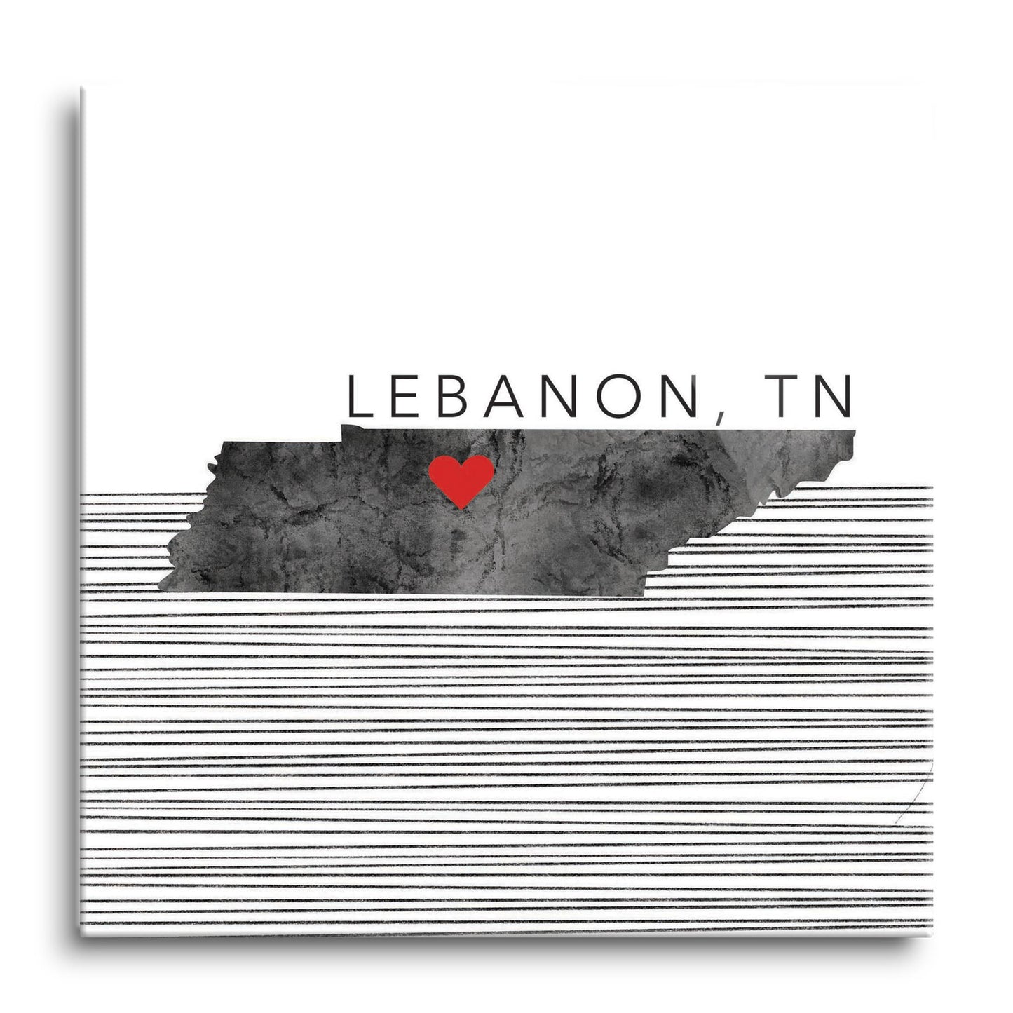 Minimalist B&W Tennessee State Lebanon Heart | Hi-Def Glass Art | Eaches | Min 1