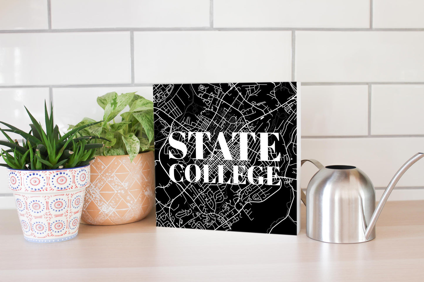 Minimalistic B&W Pennsylvania State College Map | Wood Block | Eaches | Min 2