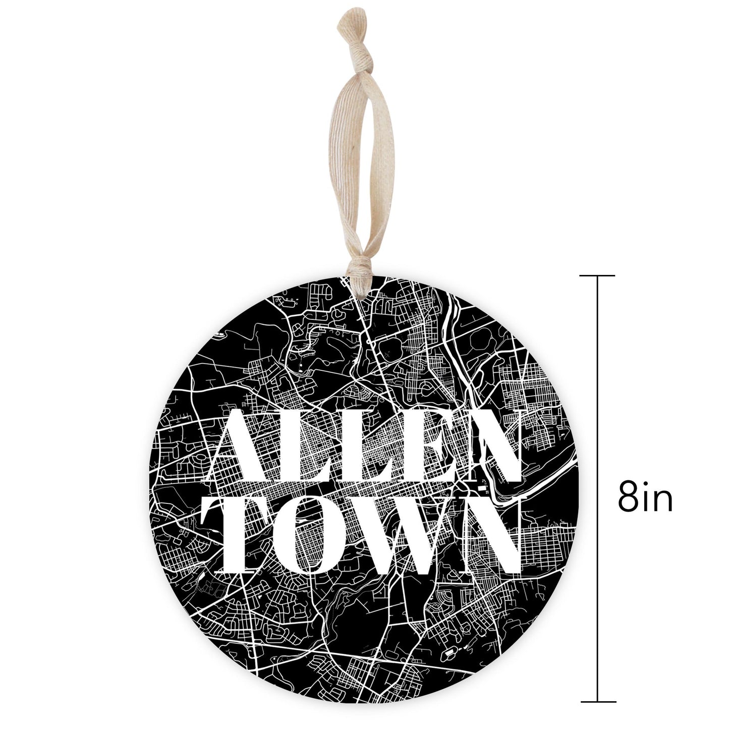 Minimalistic B&W Pennsylvania Allentown Map | Wood Ornament | Eaches | Min 1