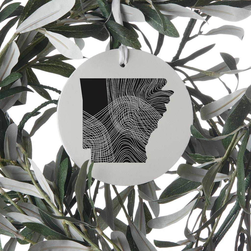B&W Minimalist Arkansas Fluid Lines | Wood Ornament | Eaches | Min 6