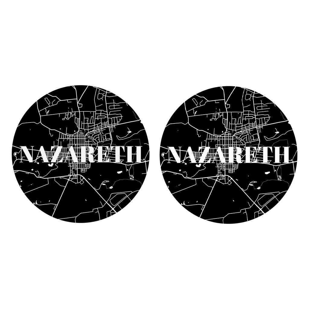 Minimalistic B&W Pennsylvania Nazareth Map | Absorbent Car Coasters | Set of 2 | Min 4