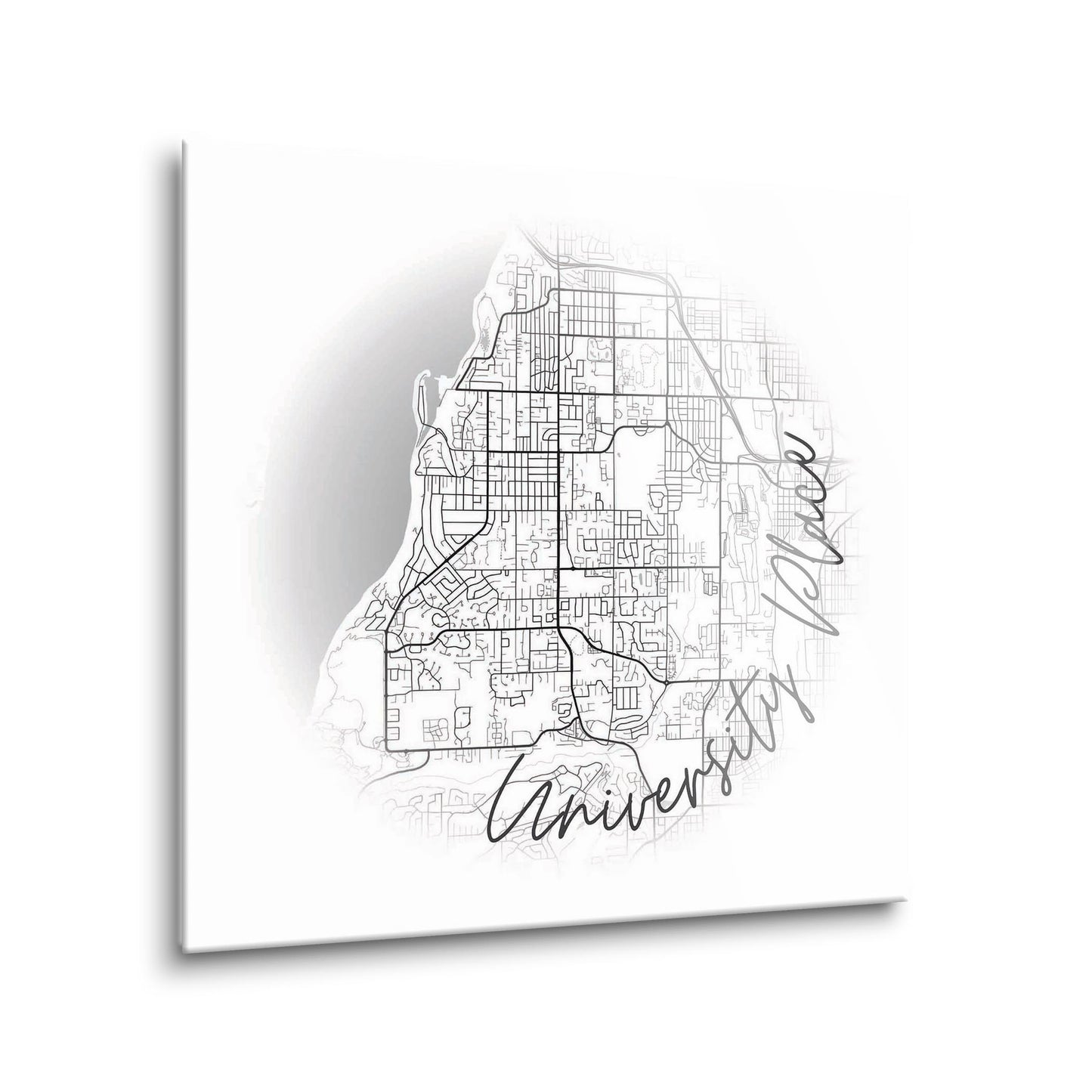 Minimalistic B&W Washington University Place Circle Map | Hi-Def Glass Art | Eaches | Min 1