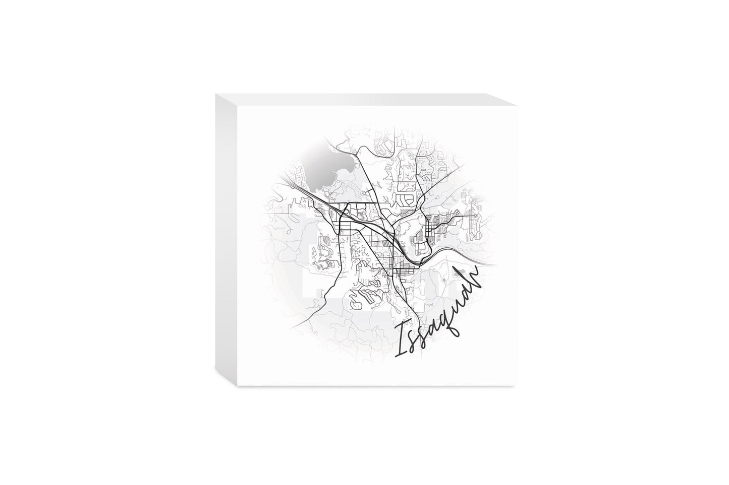 Minimalistic B&W Washington Issaquah Circle Map | Wood Block | Eaches | Min 4