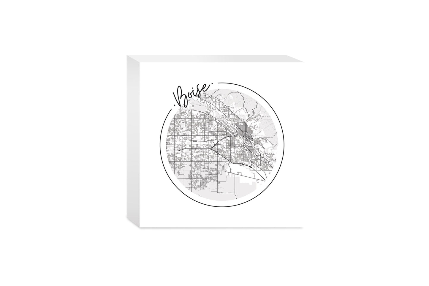 Minimalist B&W Idaho Boise Circle Map | Wood Block | Eaches | Min 4