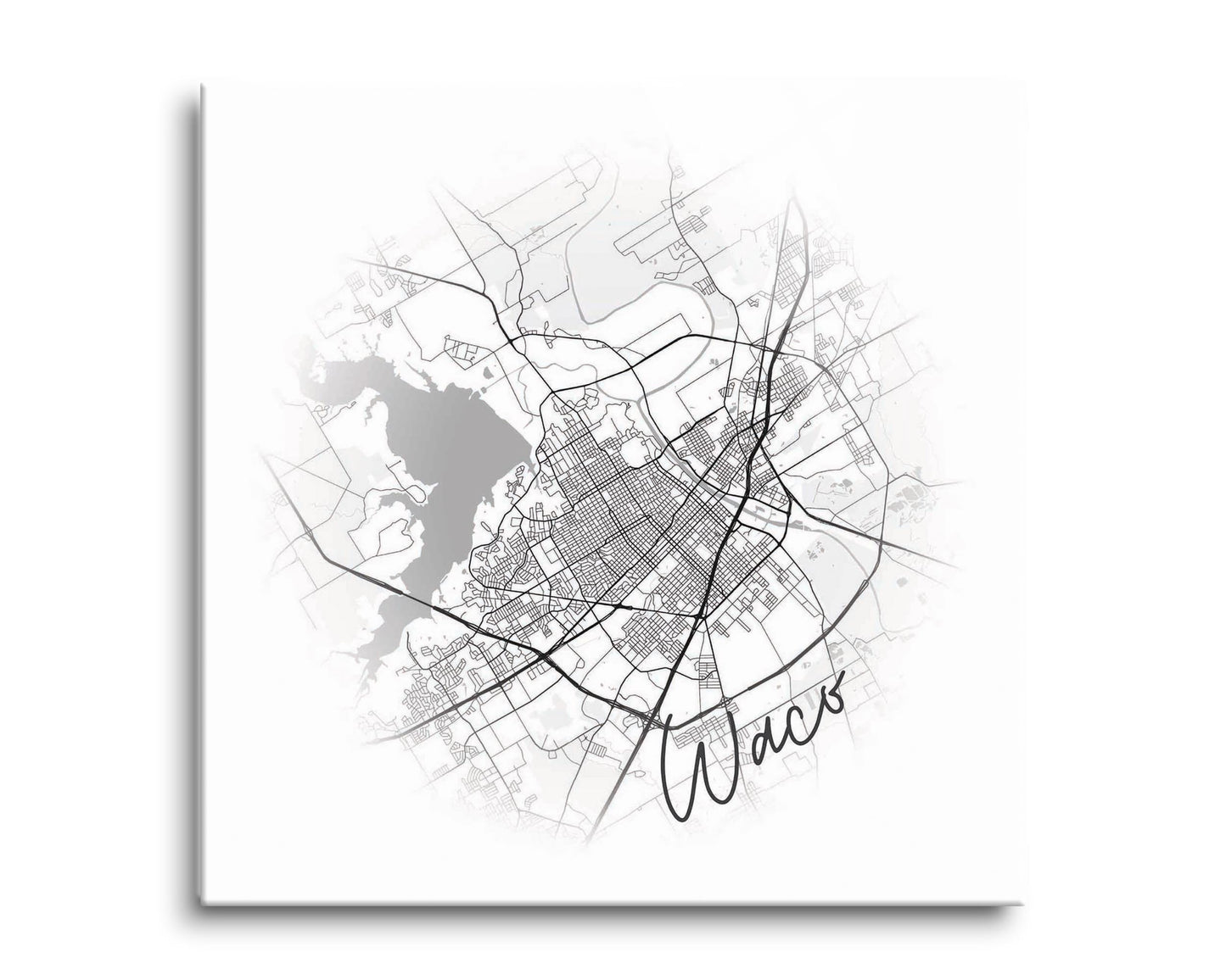 Minimalistic B&W Texas Waco Circle Map | Hi-Def Glass Art | Eaches | Min 2